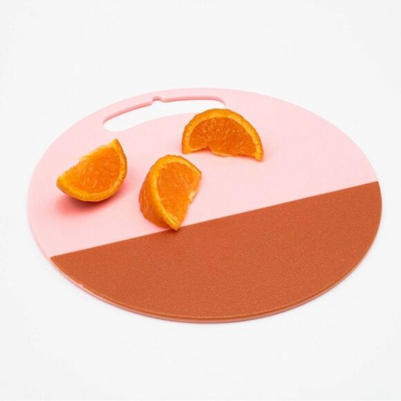 NWT Bullseye’s Playground Pink Orange Block Colorblock Cutting Board 8.5” Round - Picture 5 of 5